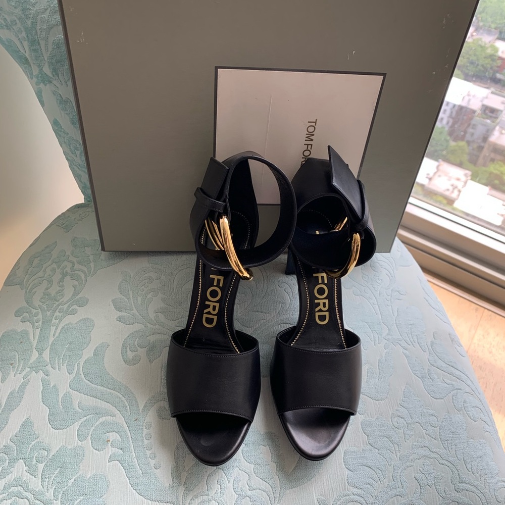 Tom Ford Black Sandals with Gold Accents